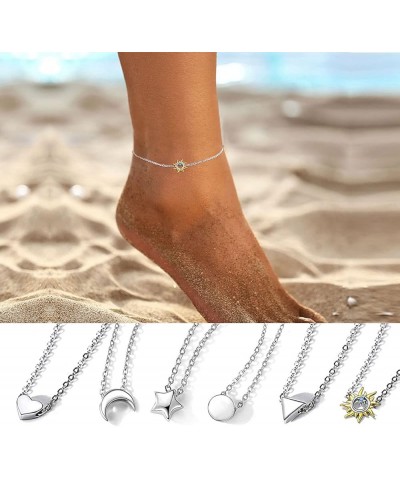 Personalized 925 Sterling Silver Tiny Heart/Moon/Star/Sun/Dot/Triangle Anklets Simple Dainty Foot Jewelry for Women, Silver/G...