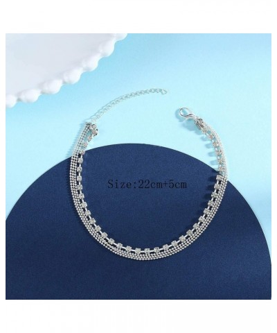 Boho Layered Anklet Rhinestone Beach Ankle Bracelets Silver Foot Chain Jewelry for Women and Girls $6.88 Anklets