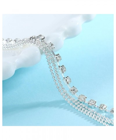 Boho Layered Anklet Rhinestone Beach Ankle Bracelets Silver Foot Chain Jewelry for Women and Girls $6.88 Anklets