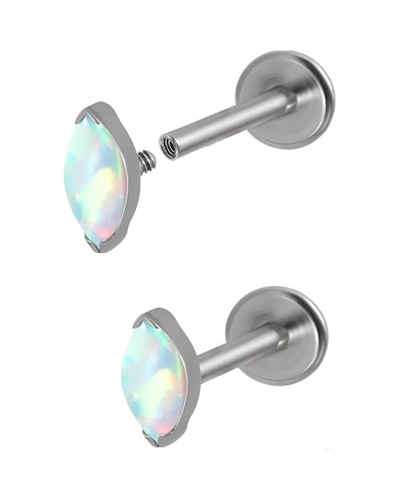 16G 6mm/ 8mm Waterdrop Cartilage Earring for Women Men Girls Titanium Cubic Zirconia Opal Simple Statement Lip Stud Internall...