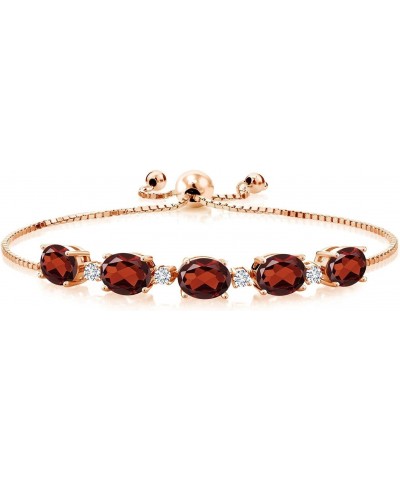 18K Rose Gold Plated Silver Red Garnet and White Lab Grown Diamond Tennis Bracelet For Women (7.76 Cttw, Gemstone Birthstone,...