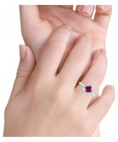 Art Deco Vintage Princess Cut Wedding Engagement Ring Round Simulated Cubic Zirconia 925 Sterling Silver Simulated Ruby CZ $1...