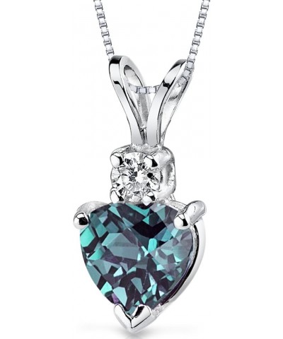 14K White Gold Created Alexandrite with Genuine Diamond Pendant for Women, Color-Changing Solitaire, 1 Carat Heart Shape AAA ...