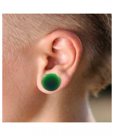 Pair of Green Jade Single Flare Stone Ear Plugs Silicone O-Ring Expander synthetic Gauges 8ga - 1 inch E617 6 Gauge(4mm) $15....