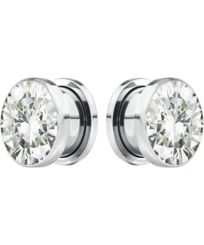 8G-7/8 Surgical Steel Screw Fit CZ Center Tunnel Plug Earrings (Sold as Pair) 14mm (9/16") $10.25 Body Jewelry