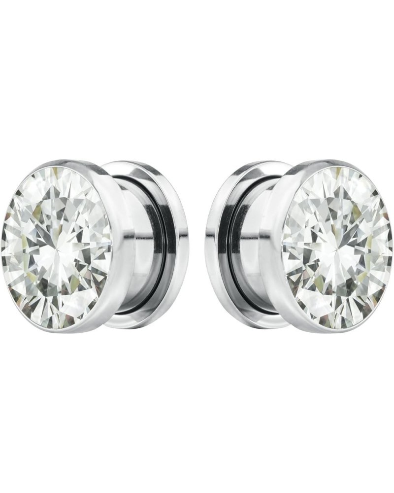 8G-7/8 Surgical Steel Screw Fit CZ Center Tunnel Plug Earrings (Sold as Pair) 14mm (9/16") $10.25 Body Jewelry