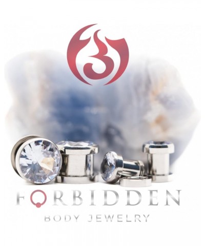 8G-7/8 Surgical Steel Screw Fit CZ Center Tunnel Plug Earrings (Sold as Pair) 14mm (9/16") $10.25 Body Jewelry