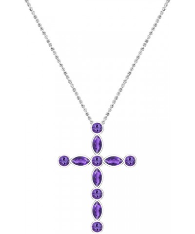 8X4mm Marquise & 4.5mm Round Gemstone Forked Cross Pendant for Women with 18 inch Chain in 925 Sterling Silver Amethyst $290....