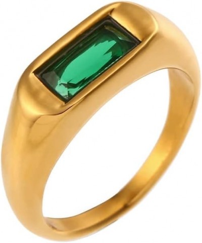 Women's Cubic Zirconia Stone Signet Ring Stainless Steel Gold Plated Simple Stackable Statement Wedding Band Green $9.28 Rings