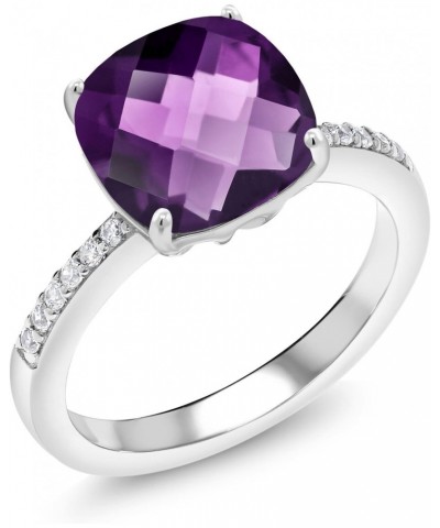 925 Sterling Silver Purple Amethyst Women's Ring (3.57 Ct Cushion Checkerboard-Cut 10MM, Gemstone Birthstone, Available In Si...