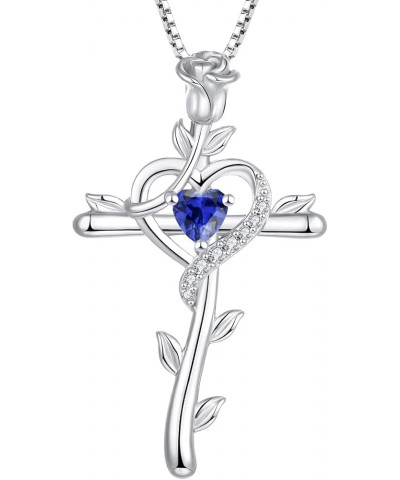 Rose Cross Necklace 925 Sterling Silver Heart Crucifix Pendant Birthstones Jewelry for Women 12-tanzanite-Dec $35.74 Necklaces