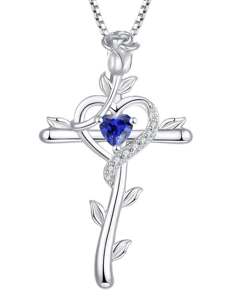 Rose Cross Necklace 925 Sterling Silver Heart Crucifix Pendant Birthstones Jewelry for Women 12-tanzanite-Dec $35.74 Necklaces