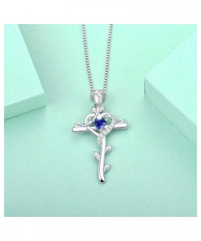 Rose Cross Necklace 925 Sterling Silver Heart Crucifix Pendant Birthstones Jewelry for Women 12-tanzanite-Dec $35.74 Necklaces