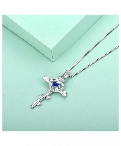 Rose Cross Necklace 925 Sterling Silver Heart Crucifix Pendant Birthstones Jewelry for Women 12-tanzanite-Dec $35.74 Necklaces