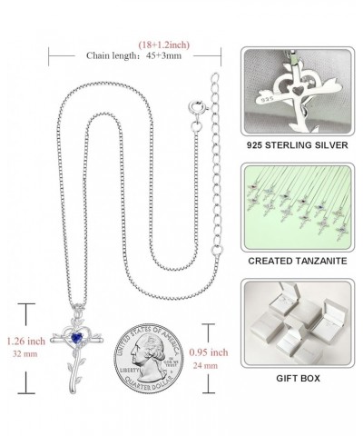 Rose Cross Necklace 925 Sterling Silver Heart Crucifix Pendant Birthstones Jewelry for Women 12-tanzanite-Dec $35.74 Necklaces