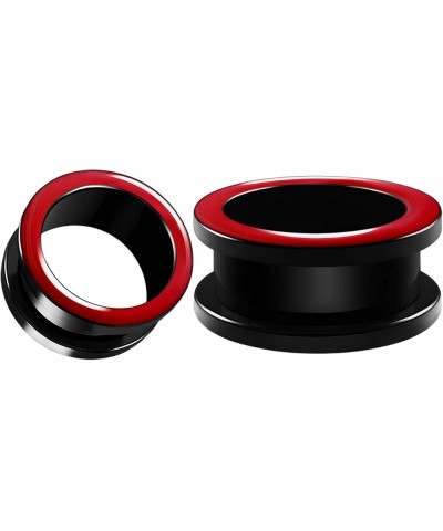 Pair of Red Acrylic flesh Tunnels Screw-fit colored rim Piercing Jewelry Stretcher Ear Plugs Earring Lobe Pair - 3/4 inch (20...