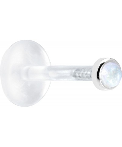 Solid 14k White Gold 2mm Genuine Rainbow Moonstone Bioplast Push in Labret 16 Gauge 3/8 $18.05 Body Jewelry