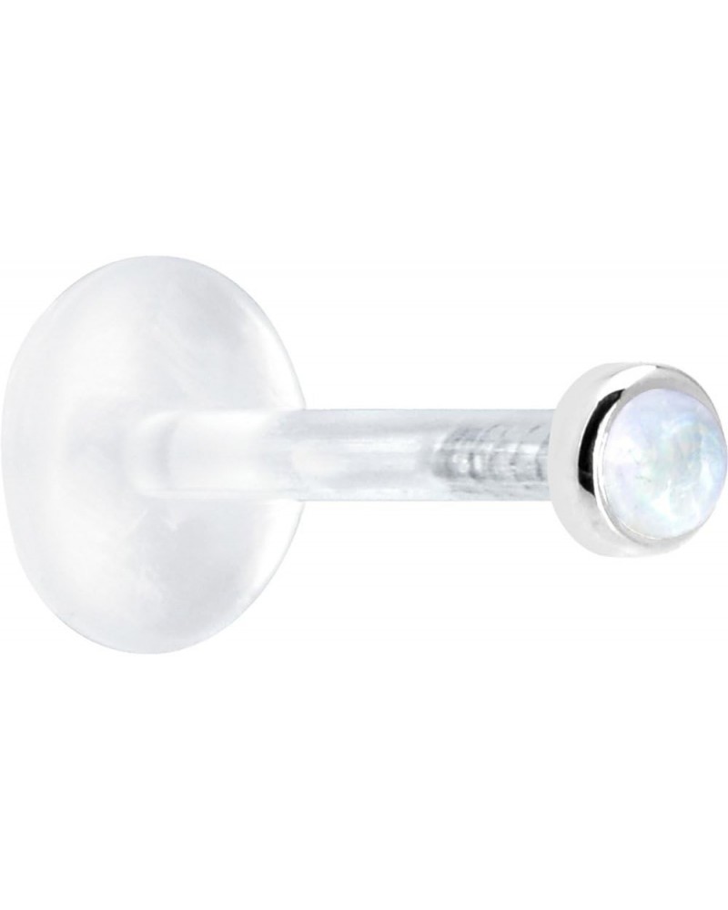 Solid 14k White Gold 2mm Genuine Rainbow Moonstone Bioplast Push in Labret 16 Gauge 3/8 $18.05 Body Jewelry