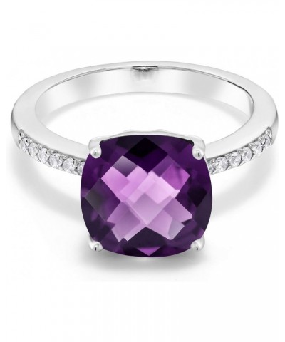 925 Sterling Silver Purple Amethyst Women's Ring (3.57 Ct Cushion Checkerboard-Cut 10MM, Gemstone Birthstone, Available In Si...