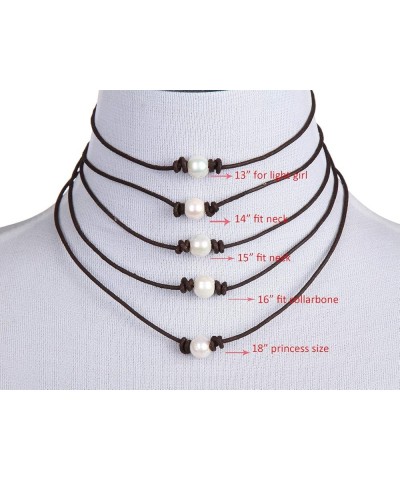 Single Pearl Choker Necklace on Genuine Leather Cord for Women Handmade Choker Jewelry Gift 18" Archaistic Brown $7.00 Necklaces