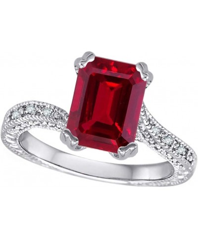 14k White Gold Antique Vintage Style Emerald Cut 8x6 Solitaire Engagement Promise Ring Created Ruby $185.39 Rings