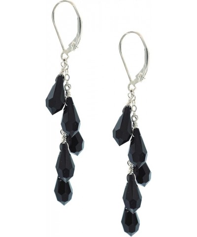 Sterling Silver Faceted Austrian Crystal Multi-Teardrop Drop Earrings Black $27.86 Earrings