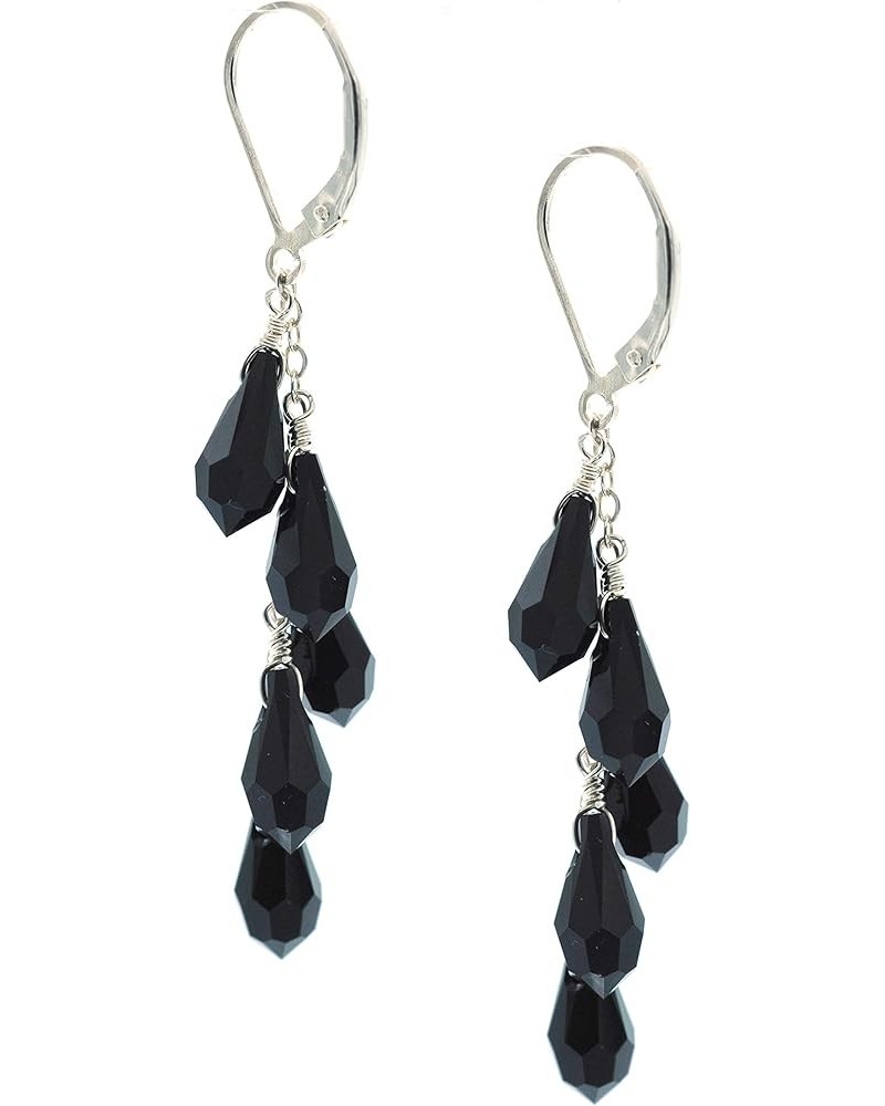 Sterling Silver Faceted Austrian Crystal Multi-Teardrop Drop Earrings Black $27.86 Earrings