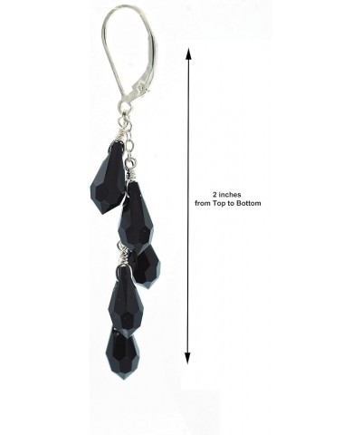 Sterling Silver Faceted Austrian Crystal Multi-Teardrop Drop Earrings Black $27.86 Earrings