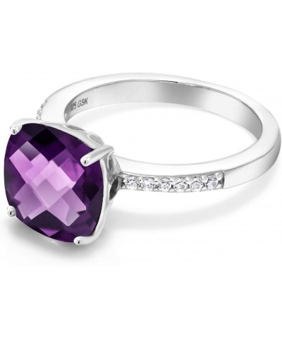 925 Sterling Silver Purple Amethyst Women's Ring (3.57 Ct Cushion Checkerboard-Cut 10MM, Gemstone Birthstone, Available In Si...