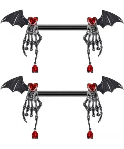 Punk Black Bat Nipple Rings for Women Surgical Steel Red Crystal Heart Skeleton Skull Nose Ring Hoop Halloween Nipple Rings N...