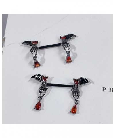 Punk Black Bat Nipple Rings for Women Surgical Steel Red Crystal Heart Skeleton Skull Nose Ring Hoop Halloween Nipple Rings N...