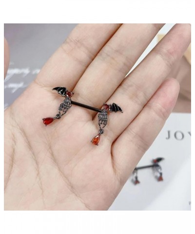 Punk Black Bat Nipple Rings for Women Surgical Steel Red Crystal Heart Skeleton Skull Nose Ring Hoop Halloween Nipple Rings N...