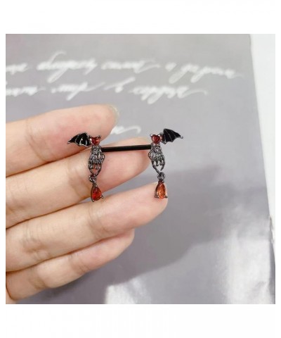 Punk Black Bat Nipple Rings for Women Surgical Steel Red Crystal Heart Skeleton Skull Nose Ring Hoop Halloween Nipple Rings N...