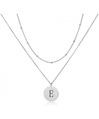 Silver Initial Coin Necklace for Women Dainty Layered Personalized Letter Necklace Name Jewelry Girlfriend Gifts E $10.39 Nec...