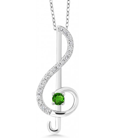 925 Sterling Silver Green Tsavorite Pendant Necklace Music Note Jewelry Gift For Women By Keren Hanan (0.33 Cttw, with 18 Inc...