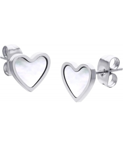 Small Delicate Mother of Pearl Heart Stud Earrings for Girls & Women Silver $9.34 Earrings