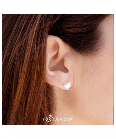 Small Delicate Mother of Pearl Heart Stud Earrings for Girls & Women Silver $9.34 Earrings