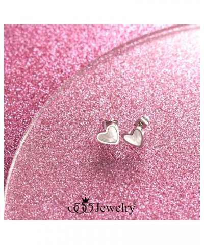 Small Delicate Mother of Pearl Heart Stud Earrings for Girls & Women Silver $9.34 Earrings