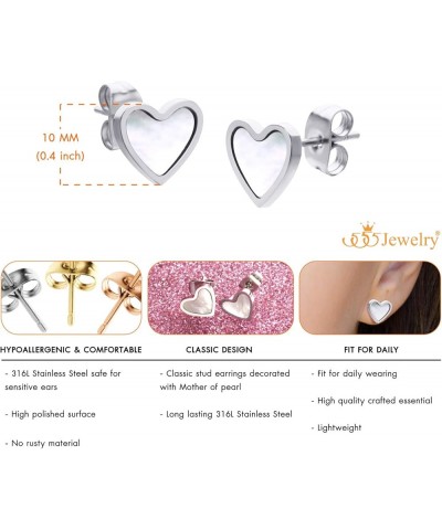 Small Delicate Mother of Pearl Heart Stud Earrings for Girls & Women Silver $9.34 Earrings