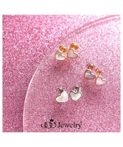 Small Delicate Mother of Pearl Heart Stud Earrings for Girls & Women Silver $9.34 Earrings