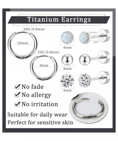 Titanium Earrings for Sensitive Ears 20G Titanium Stud Earrings and Hoop earrings Ball Opal Cubic Zirconia G23 Pure Titanium ...