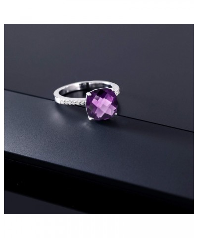 925 Sterling Silver Purple Amethyst Women's Ring (3.57 Ct Cushion Checkerboard-Cut 10MM, Gemstone Birthstone, Available In Si...