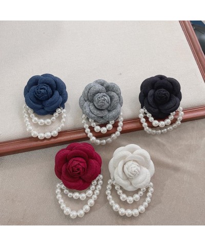 Elegant Camellia Flower Faux Pearl Brooch Pin,Bohemian Fabric Flower Brooch Pins Pearl Tassel for Women Teen Girls, Corsage W...