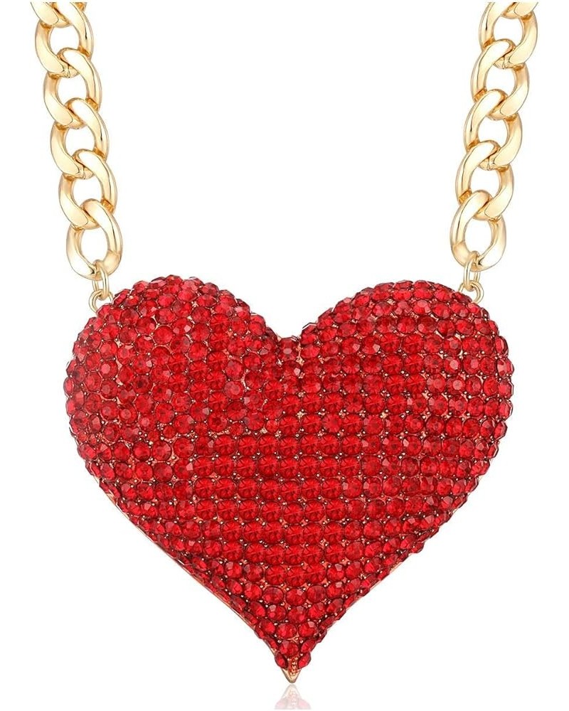 Women's Statement Sparkly Heart Necklace Shiny Rhinestone Chunky Chain Necklace Punk Rock Style Costume Jewelry Red Color $14...