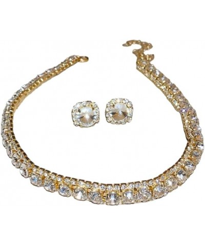 Luxury Bridal Necklace and Earrings Set | Rhinestone Choker Necklace | Crystal Stud Earrings | Wedding Jewelry Set for Bride ...