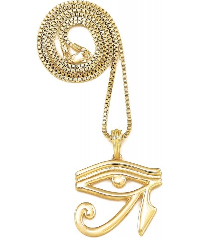 Eye Of Ra Gold Color Egyptian Pendant with 24 Inch Long Box Necklace $11.94 Necklaces