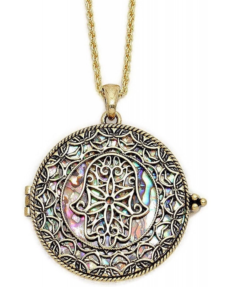 New Necklace Hamsa Hand Abalone Shell Evil Eye 33"Long Chain GOLD Elegant Cute Unique Stunning Style Pretty jewerly perfect f...