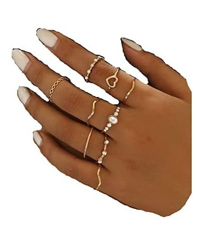 9 Pcs Women Rings Set Knuckle Rings Gold Bohemian Rings for Girls Vintage Gem Crystal Rings Joint Knot Ring Sets for Teens Pa...