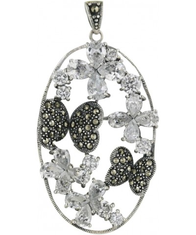 Sterling Silver Clear CZ Flower and Butterfly Marcasite with Pendant 16 inches Chain $21.59 Necklaces