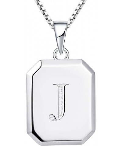 Initial Necklace 925 Sterling Silver Square Letter Pendant 26 Alphabet Necklace for Women Letter J $35.09 Necklaces